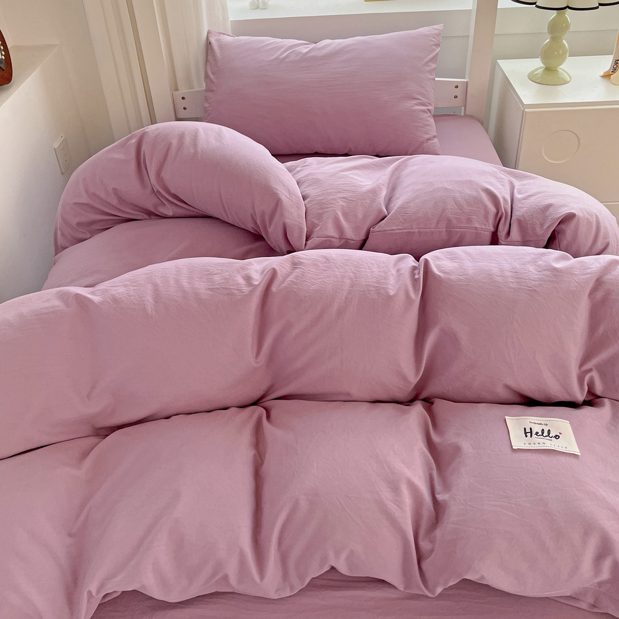 91家纺网 家纺一手货源 找家纺 纽缦家纺 2025新款纯色水洗亲柔棉三件套宿舍三件套上下铺三件套 梦幻紫