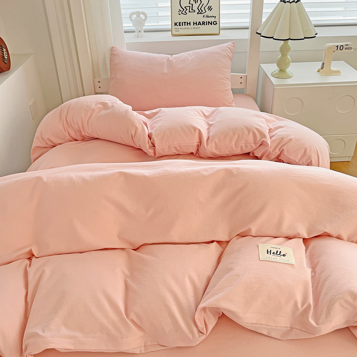 91家纺网 家纺一手货源 找家纺 纽缦家纺 2025新款纯色水洗亲柔棉三件套宿舍三件套上下铺三件套 米罗粉