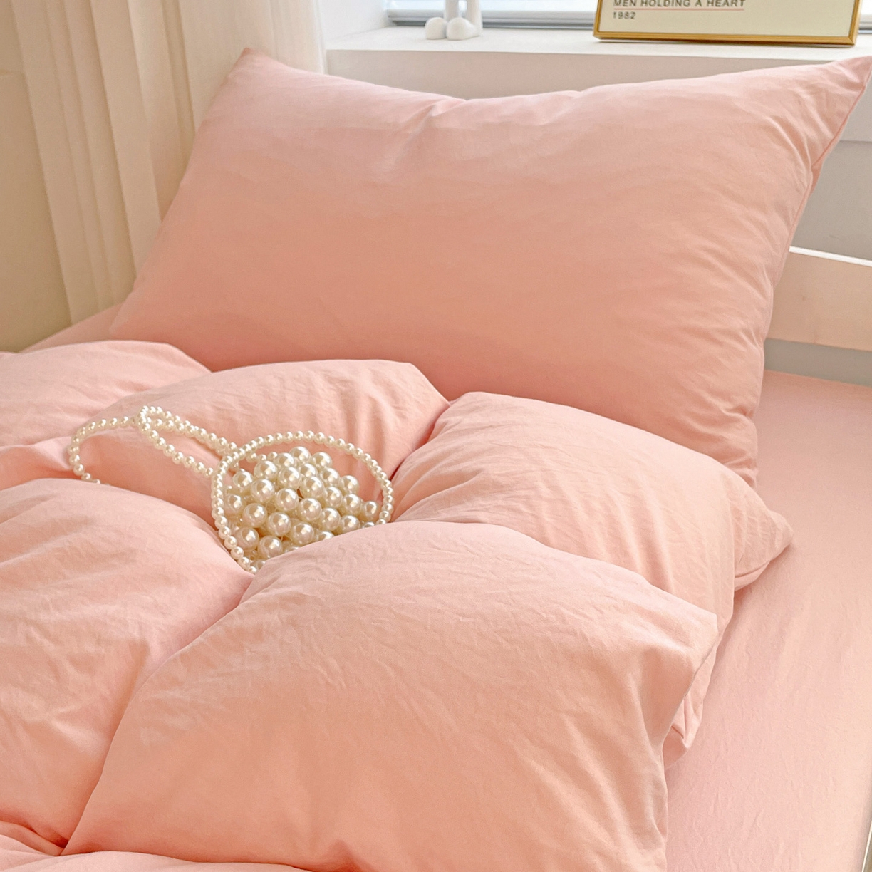 91家纺网 家纺一手货源 找家纺 纽缦家纺 2025新款纯色水洗亲柔棉三件套宿舍三件套上下铺三件套 米罗粉