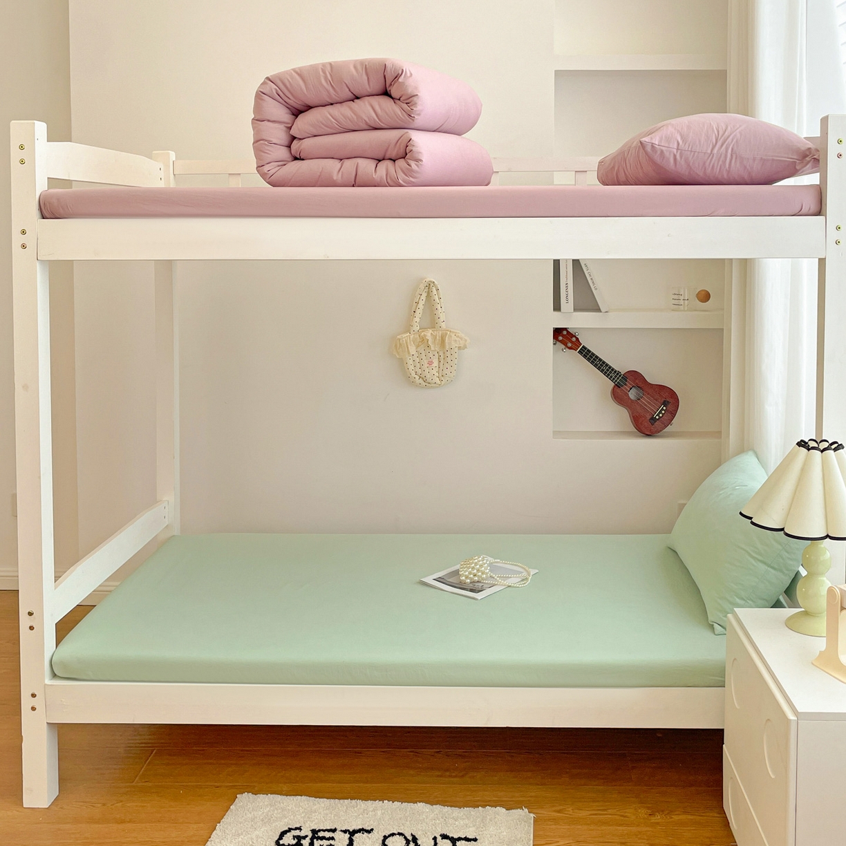 91家纺网 家纺一手货源 找家纺 纽缦家纺 2025新款纯色水洗亲柔棉三件套宿舍三件套上下铺三件套 苹果绿