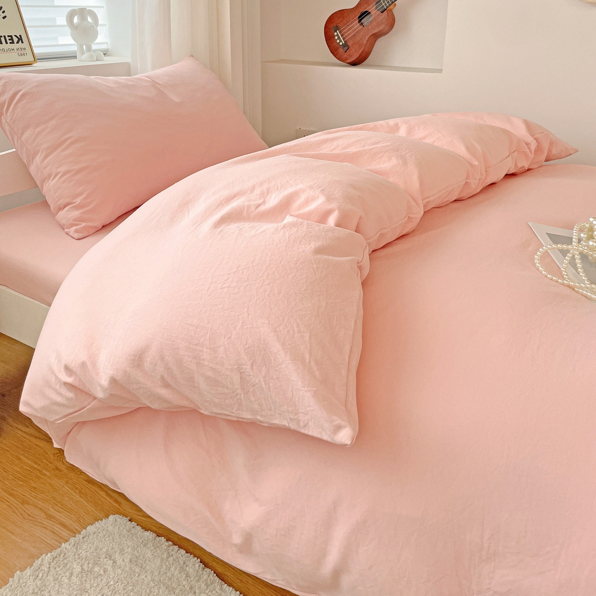 91家纺网 家纺一手货源 找家纺 纽缦家纺 2025新款纯色水洗亲柔棉三件套宿舍三件套上下铺三件套 米罗粉