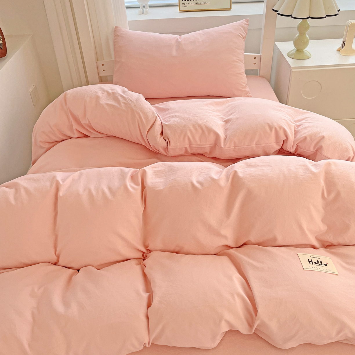 91家纺网 家纺一手货源 找家纺 纽缦家纺 2025新款纯色水洗亲柔棉三件套宿舍三件套上下铺三件套 米罗粉