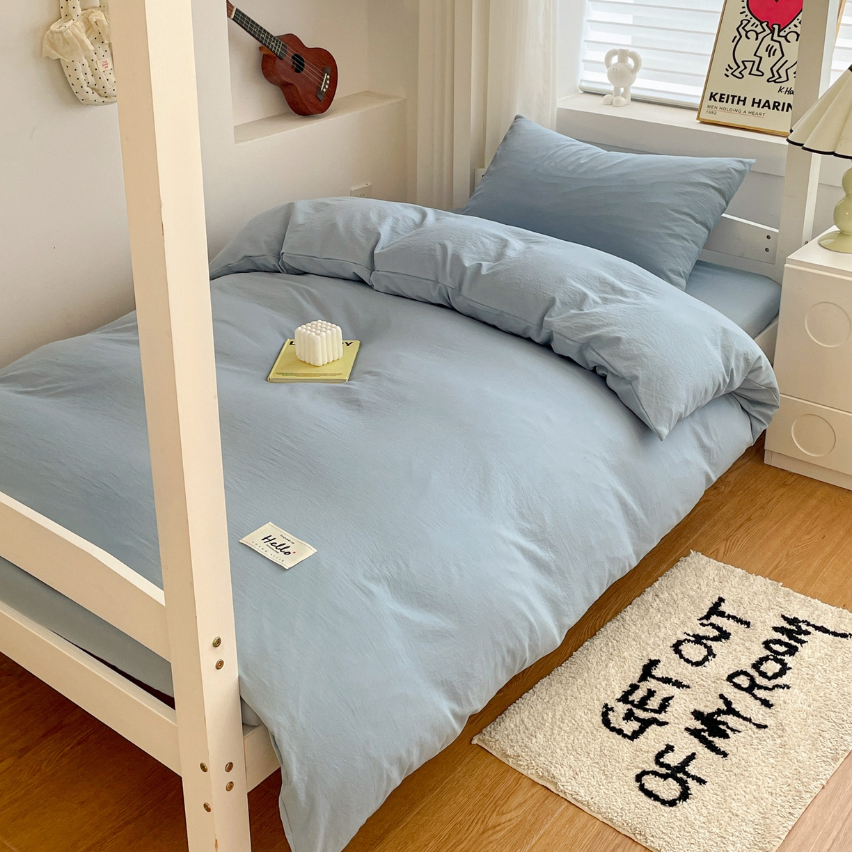 91家纺网 家纺一手货源 找家纺 （总）纽缦家纺 2025新款纯色水洗亲柔棉三件套宿舍三件套上下铺三件套