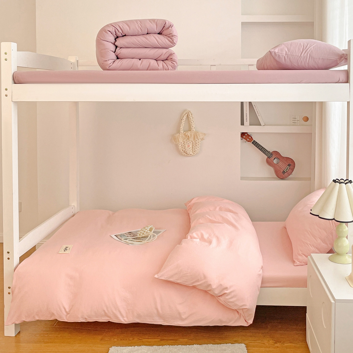 91家纺网 家纺一手货源 找家纺 纽缦家纺 2025新款纯色水洗亲柔棉三件套宿舍三件套上下铺三件套 米罗粉