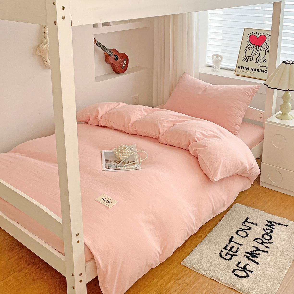 91家纺网 家纺一手货源 找家纺 纽缦家纺 2025新款纯色水洗亲柔棉三件套宿舍三件套上下铺三件套 米罗粉