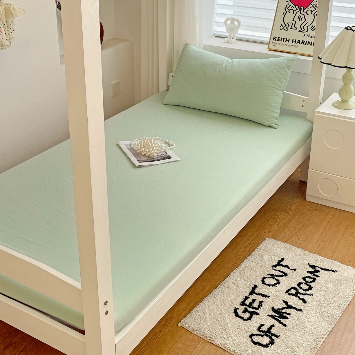 91家纺网 家纺一手货源 找家纺 纽缦家纺 2025新款纯色水洗亲柔棉三件套宿舍三件套上下铺三件套 苹果绿