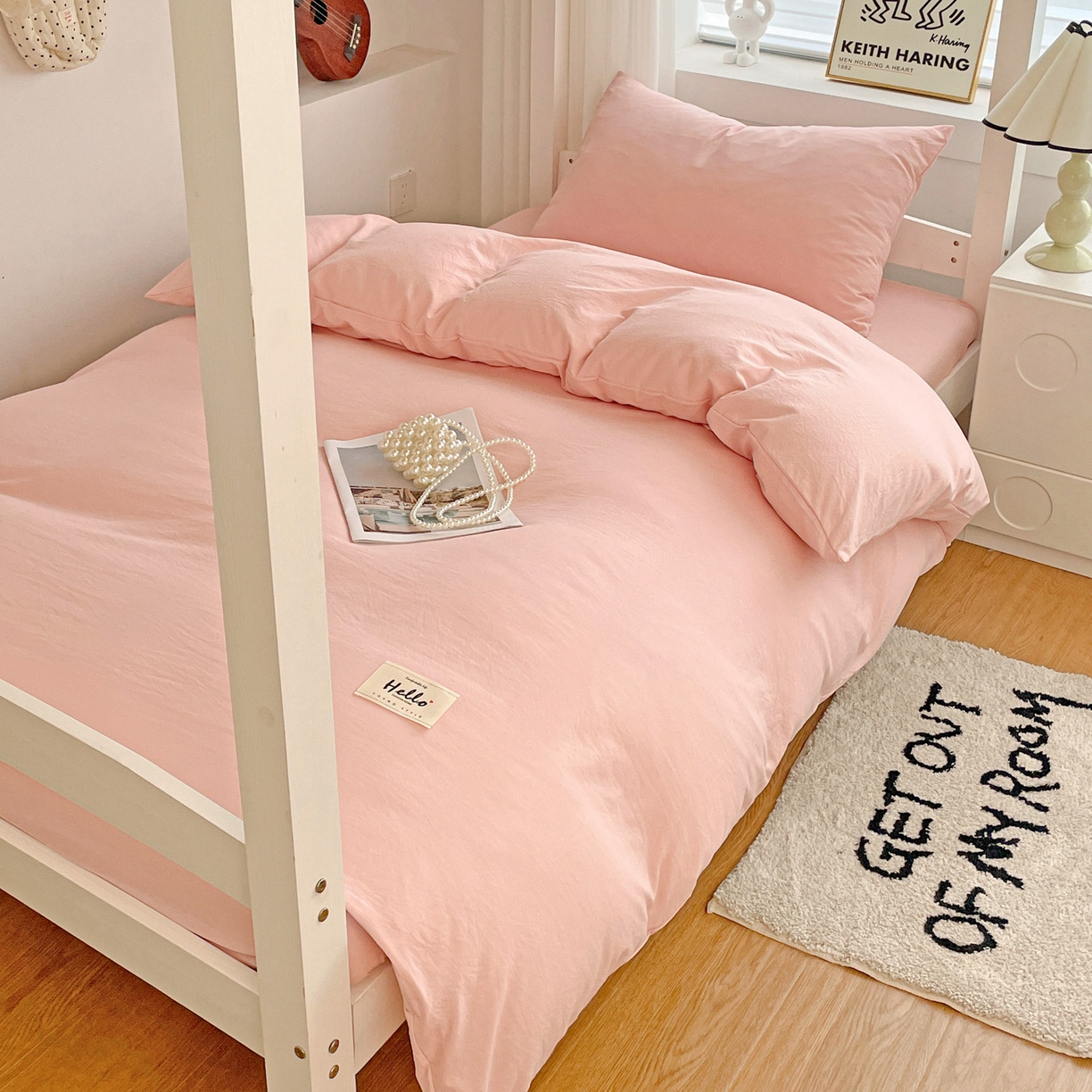 纽缦家纺 2025新款纯色水洗亲柔棉三件套宿舍三件套上下铺三件套 米罗粉