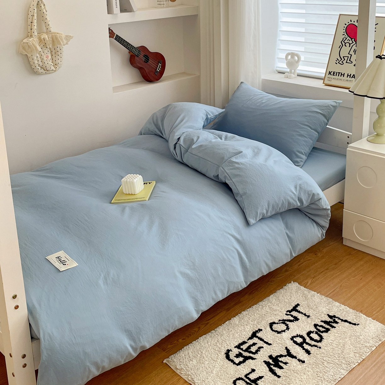 91家纺网 家纺一手货源 找家纺 纽缦家纺 2025新款纯色水洗亲柔棉三件套宿舍三件套上下铺三件套 千代蓝