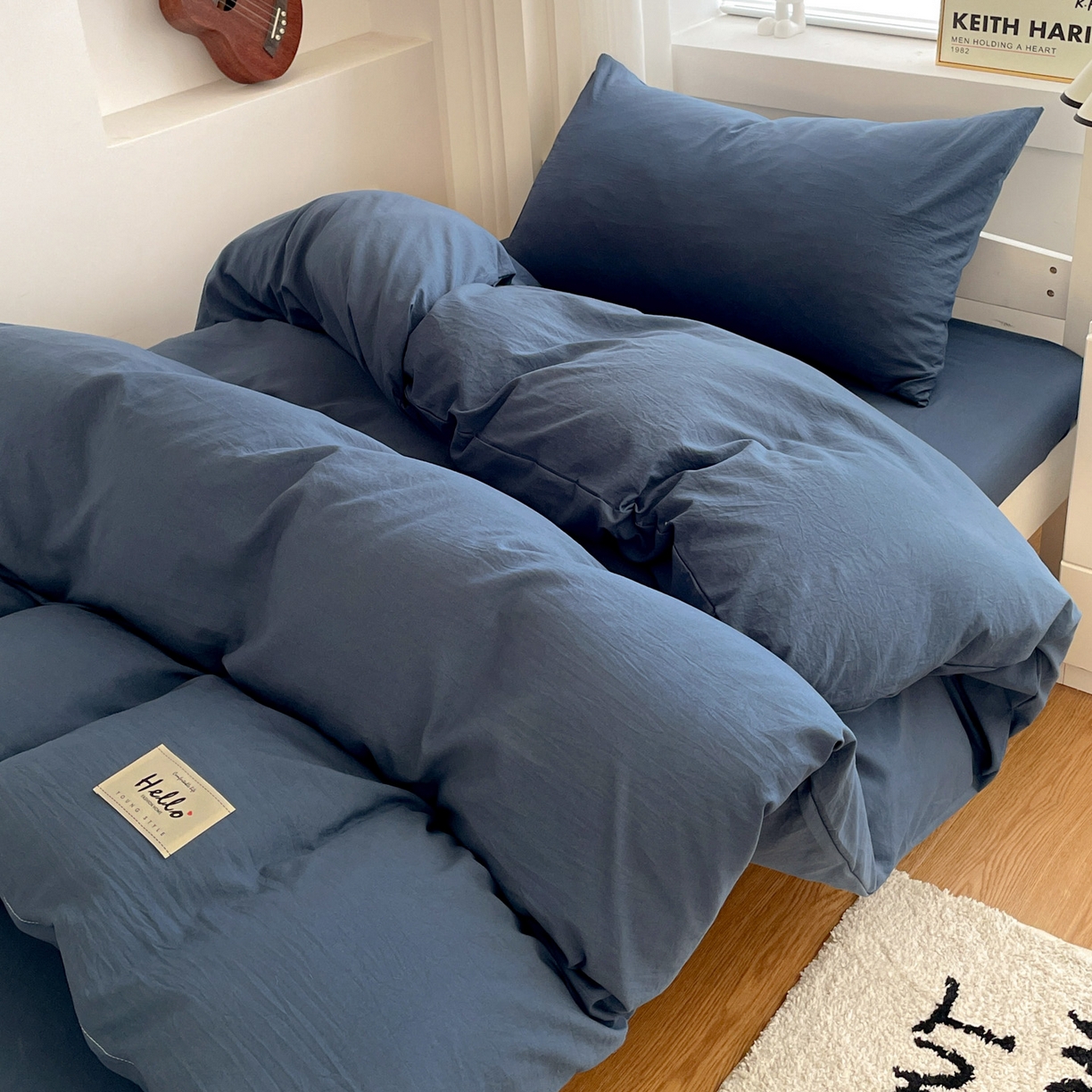 91家纺网 家纺一手货源 找家纺 （总）纽缦家纺 2025新款纯色水洗亲柔棉三件套宿舍三件套上下铺三件套