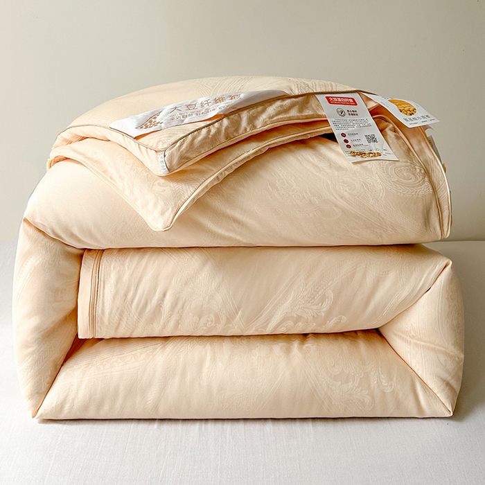 欧夏家纺 2025秋冬新款长绒棉提花大豆被子母被拉链款二合一被子被芯 香槟色
