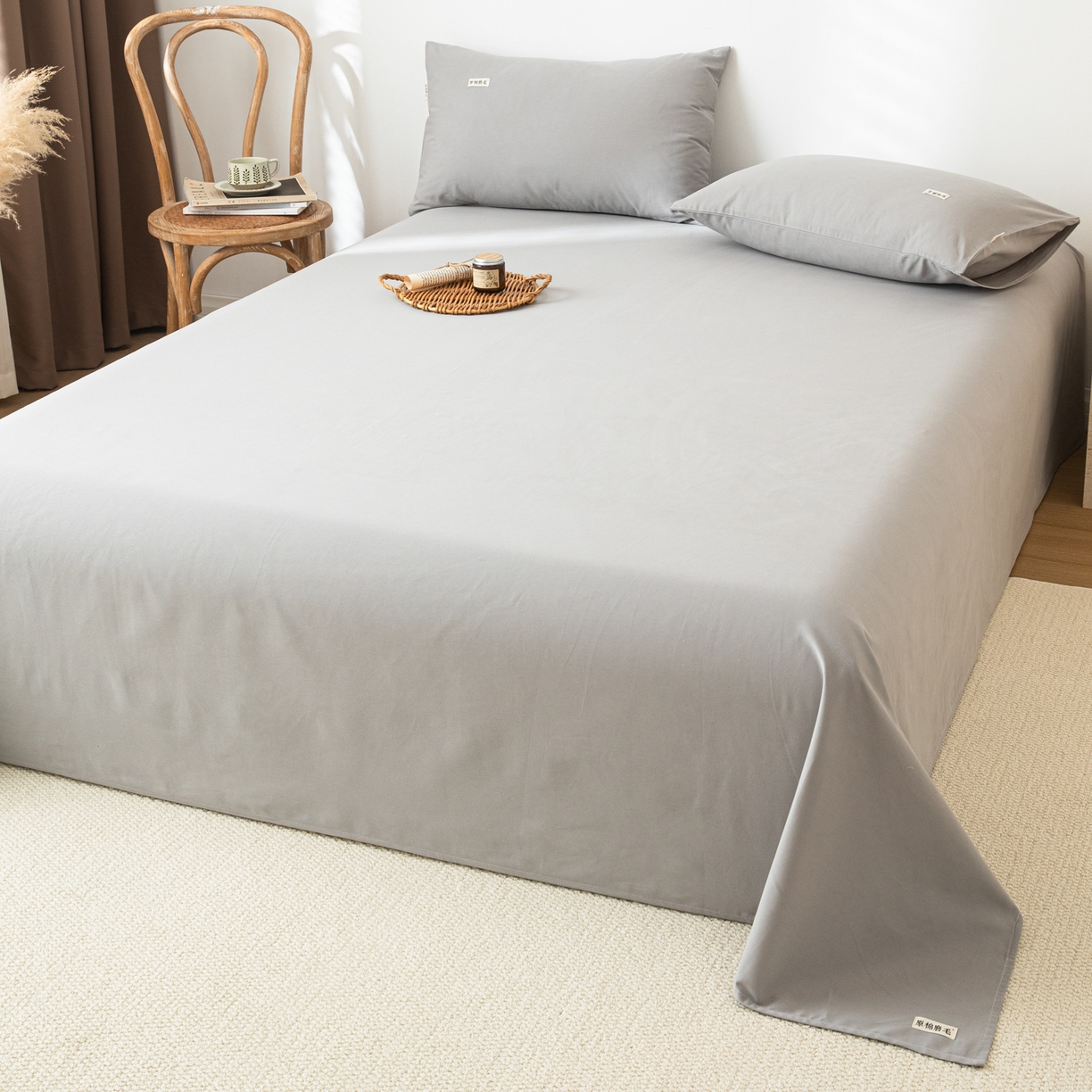 91家纺网 家纺一手货源 找家纺 眠博士 2025新款纯色全棉纯棉磨毛床单单品床单床单单件 磨毛床单-陶瓷浅灰