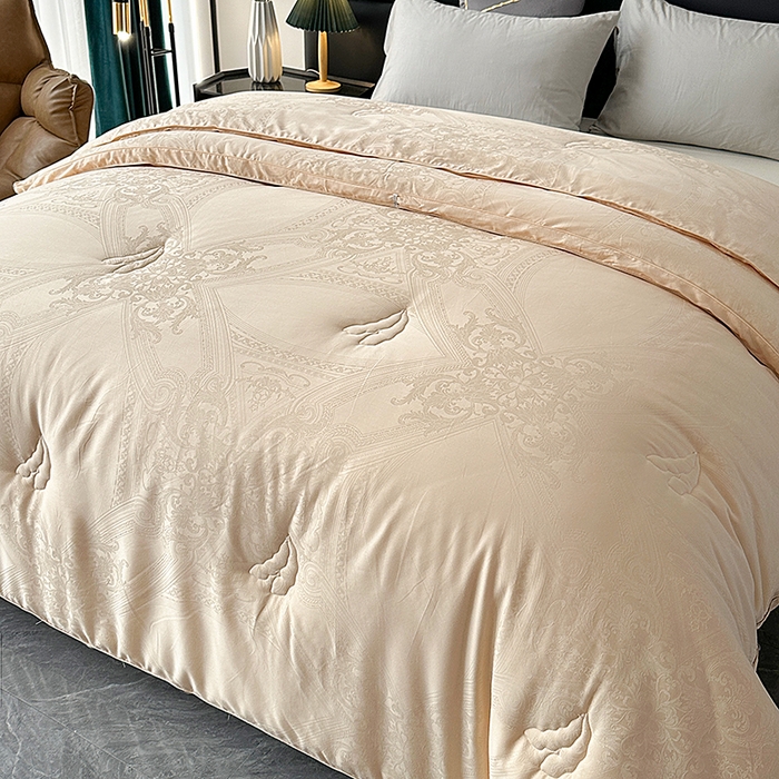 91家纺网 家纺一手货源 找家纺 欧夏家纺 2025秋冬新款长绒棉提花大豆被子母被拉链款二合一被子被芯 香槟色