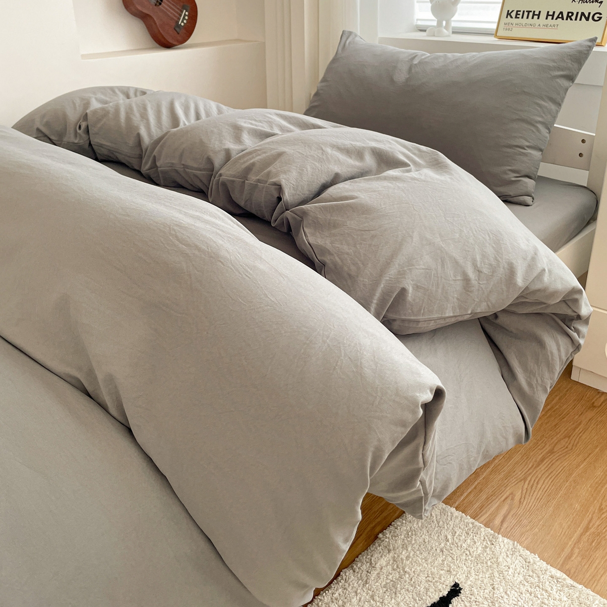 91家纺网 家纺一手货源 找家纺 纽缦家纺 2025新款纯色水洗亲柔棉三件套宿舍三件套上下铺三件套 高级灰