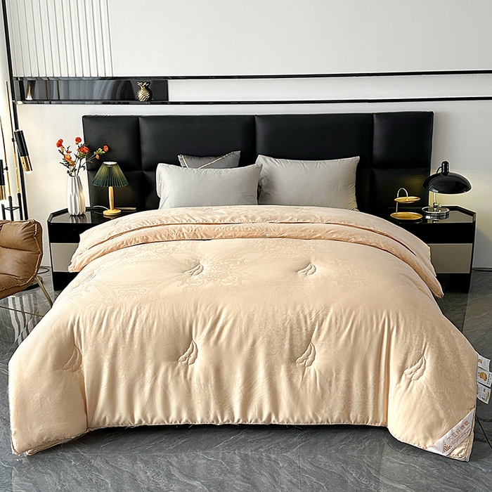 91家纺网 家纺一手货源 找家纺 欧夏家纺 2025秋冬新款长绒棉提花大豆被子母被拉链款二合一被子被芯 香槟色