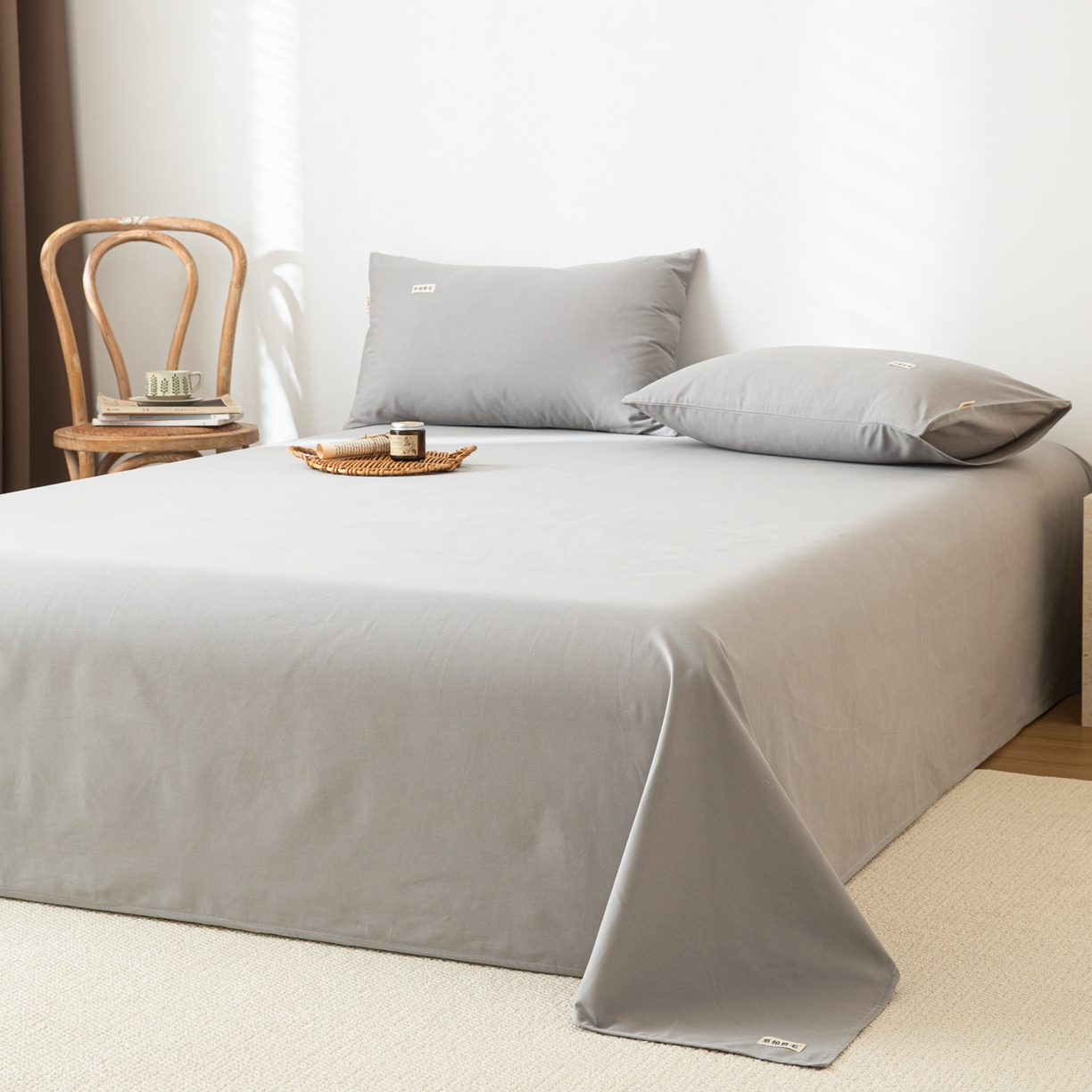 91家纺网 家纺一手货源 找家纺 眠博士 2025新款纯色全棉纯棉磨毛床单单品床单床单单件 磨毛床单-陶瓷浅灰