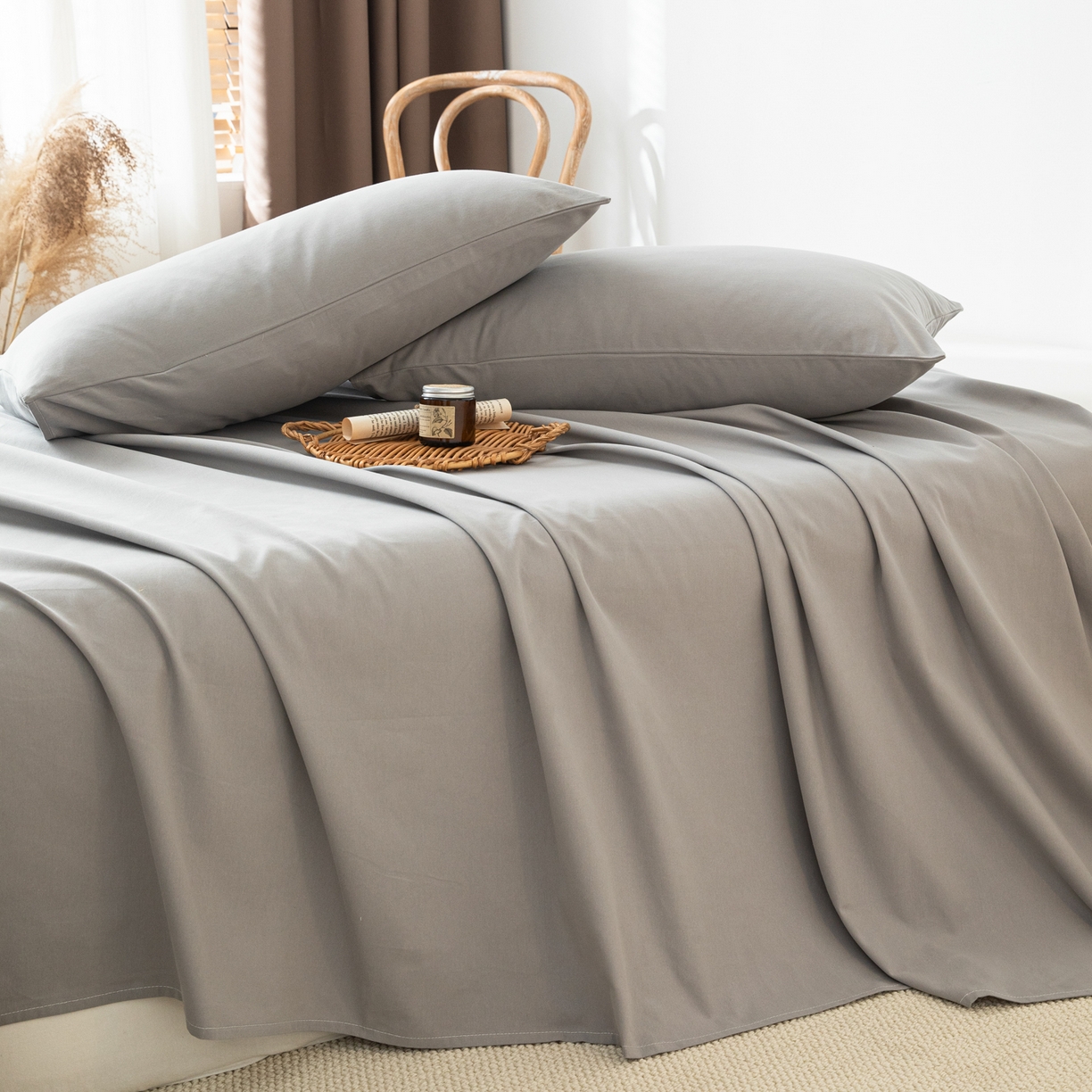 91家纺网 家纺一手货源 找家纺 眠博士 2025新款纯色全棉纯棉磨毛床单单品床单床单单件 磨毛床单-陶瓷浅灰