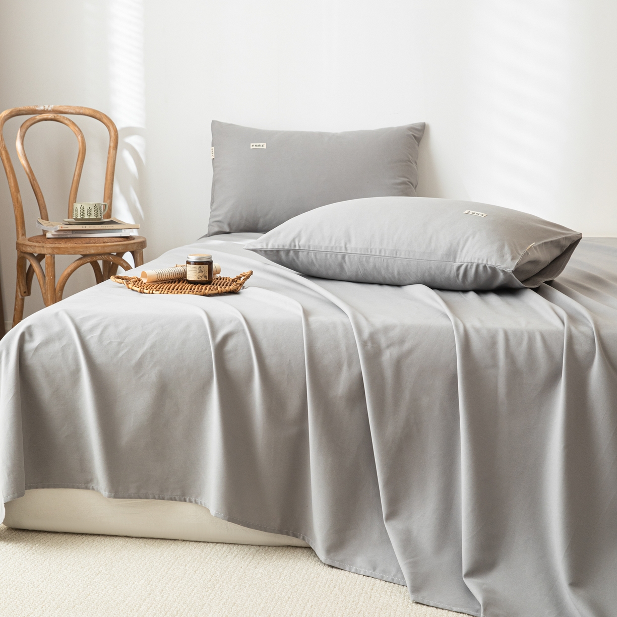 91家纺网 家纺一手货源 找家纺 眠博士 2025新款纯色全棉纯棉磨毛床单单品床单床单单件 磨毛床单-陶瓷浅灰