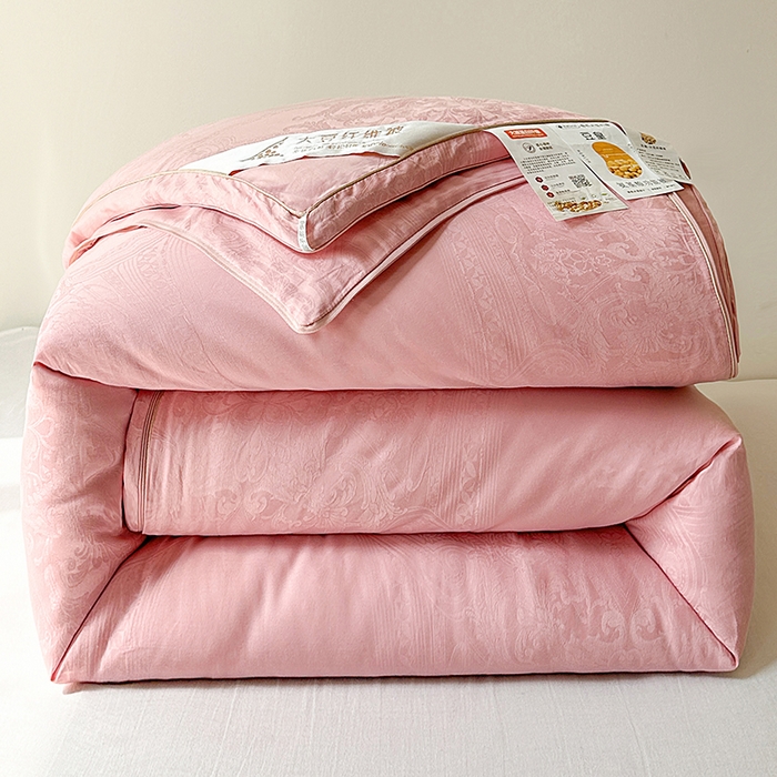 欧夏家纺 2025秋冬新款长绒棉提花大豆被子母被拉链款二合一被子被芯 胭脂粉