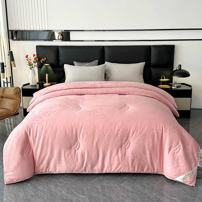 91家纺网 家纺一手货源 找家纺 欧夏家纺 2025秋冬新款长绒棉提花大豆被子母被拉链款二合一被子被芯 胭脂粉