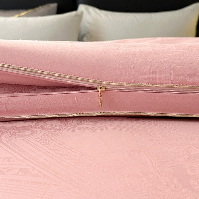 91家纺网 家纺一手货源 找家纺 欧夏家纺 2025秋冬新款长绒棉提花大豆被子母被拉链款二合一被子被芯 胭脂粉