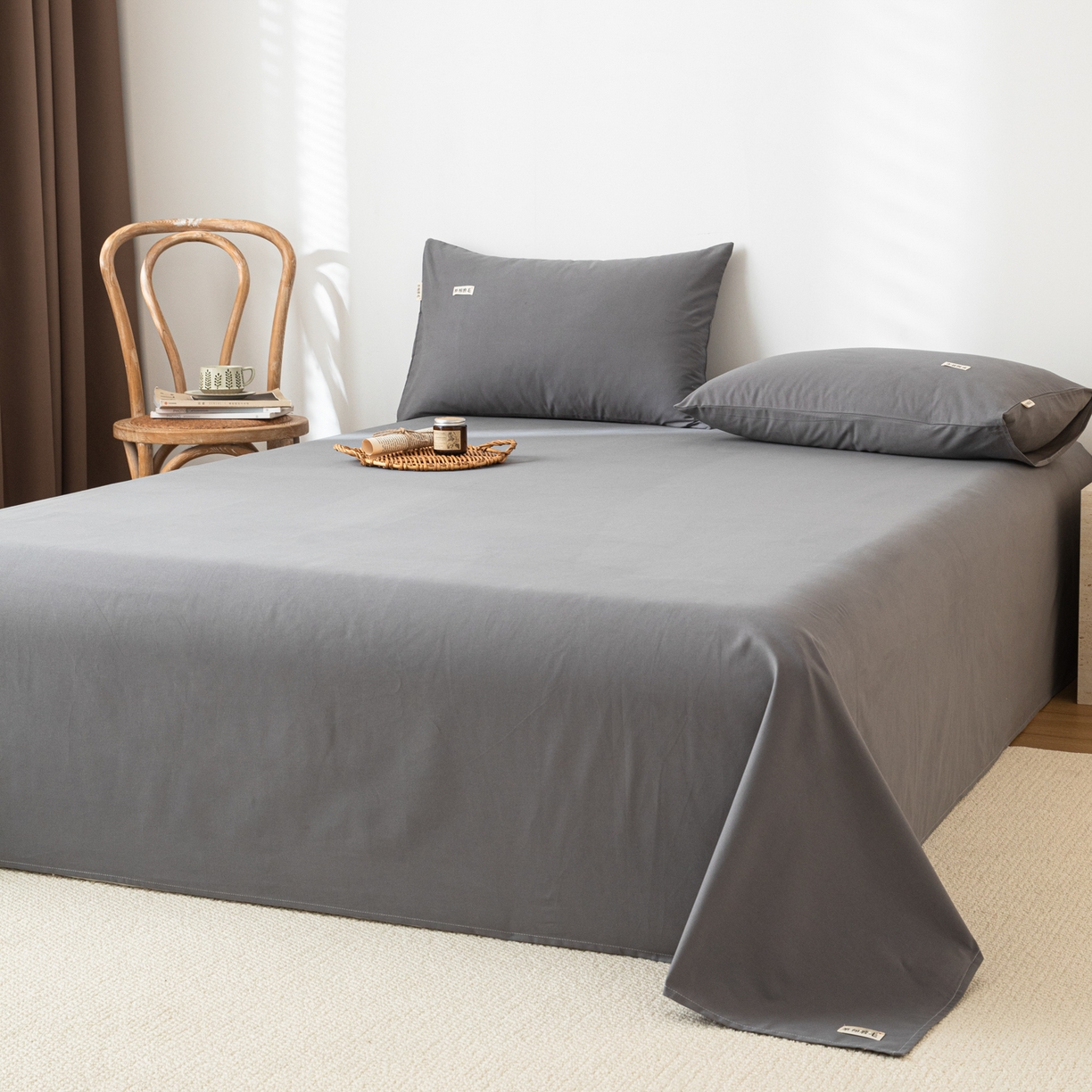 91家纺网 家纺一手货源 找家纺 眠博士 2025新款纯色全棉纯棉磨毛床单单品床单床单单件 磨毛床单-陶瓷深灰