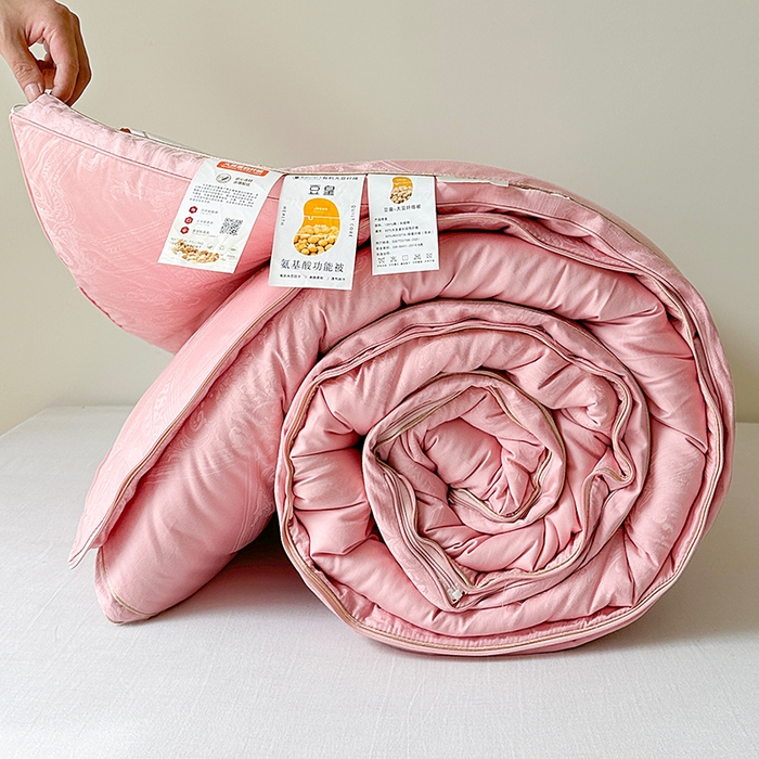 91家纺网 家纺一手货源 找家纺 欧夏家纺 2025秋冬新款长绒棉提花大豆被子母被拉链款二合一被子被芯 胭脂粉