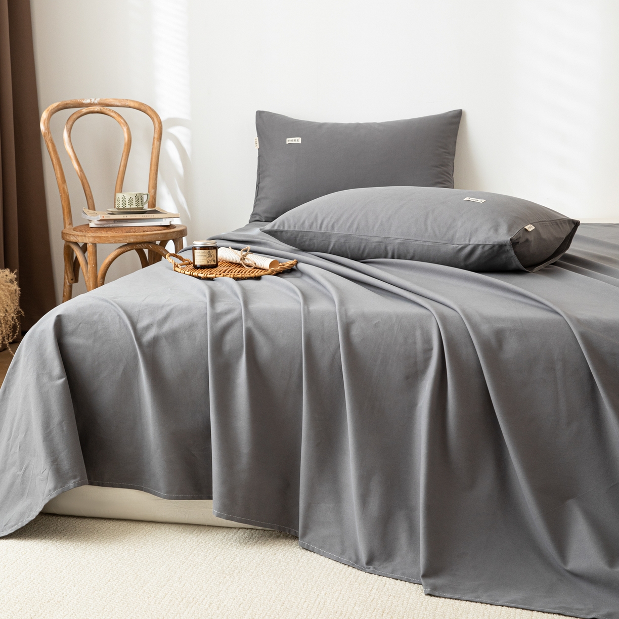 91家纺网 家纺一手货源 找家纺 眠博士 2025新款纯色全棉纯棉磨毛床单单品床单床单单件 磨毛床单-陶瓷深灰