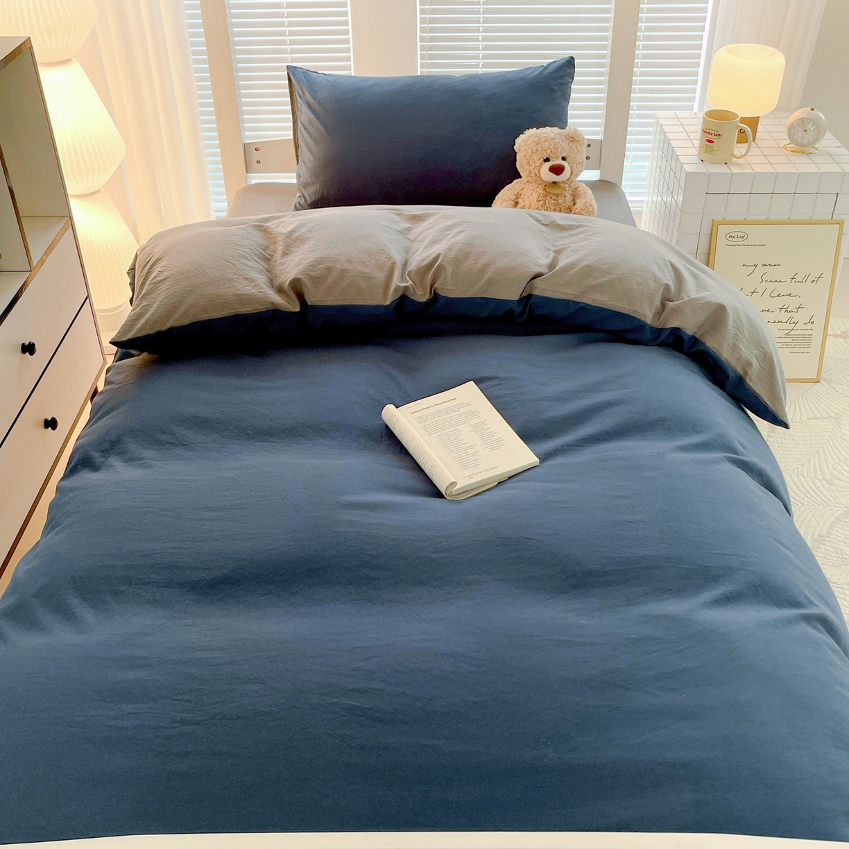 91家纺网 家纺一手货源 找家纺 （总）纽缦家纺 2025新款纯色双拼水洗亲柔棉三件套宿舍三件套上下铺三件套