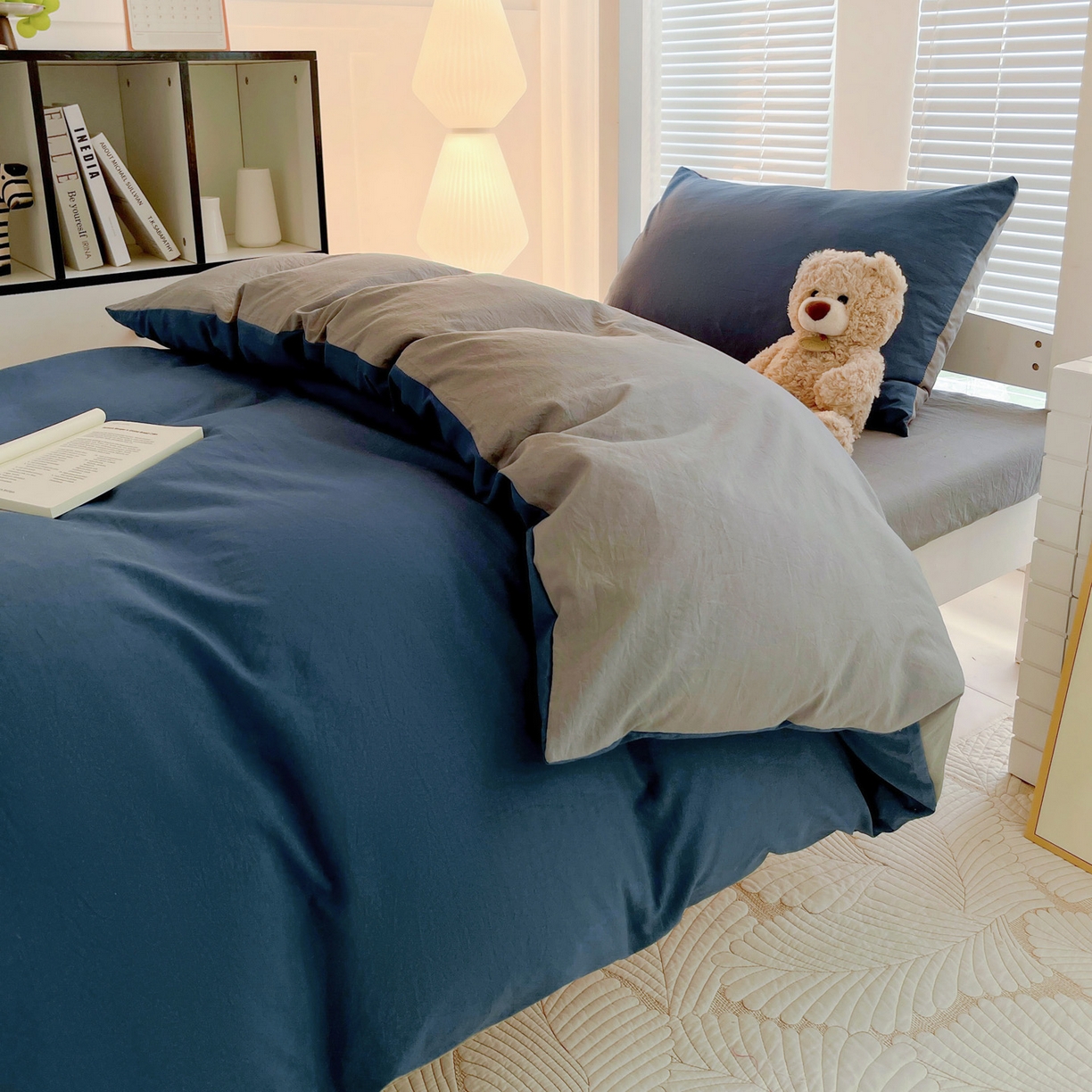 91家纺网 家纺一手货源 找家纺 （总）纽缦家纺 2025新款纯色双拼水洗亲柔棉三件套宿舍三件套上下铺三件套