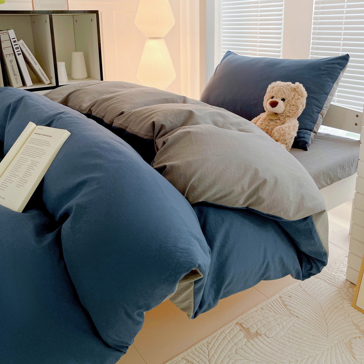 91家纺网 家纺一手货源 找家纺 （总）纽缦家纺 2025新款纯色双拼水洗亲柔棉三件套宿舍三件套上下铺三件套