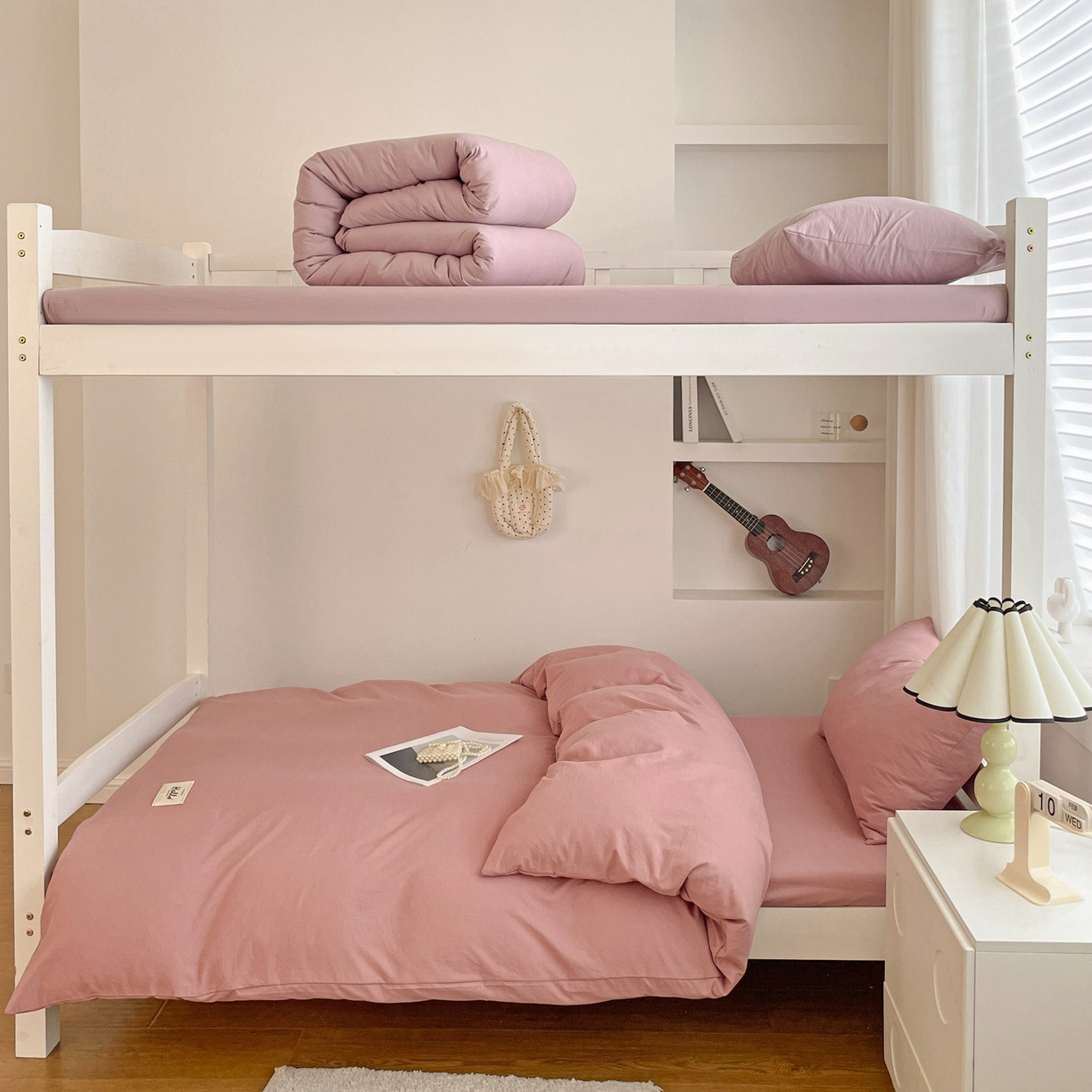 91家纺网 家纺一手货源 找家纺 纽缦家纺 2025新款纯色水洗亲柔棉三件套宿舍三件套上下铺三件套 豆沙