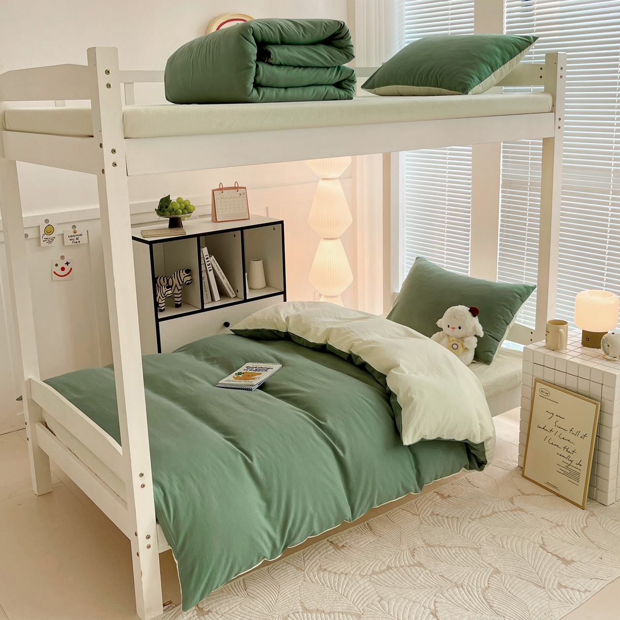 91家纺网 家纺一手货源 找家纺 （总）纽缦家纺 2025新款纯色双拼水洗亲柔棉三件套宿舍三件套上下铺三件套