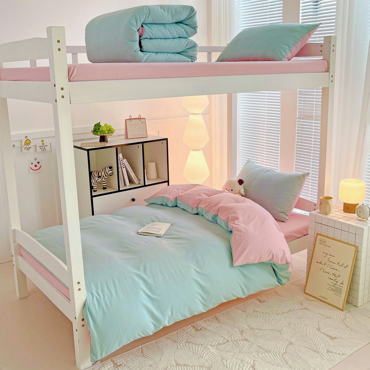 91家纺网 家纺一手货源 找家纺 （总）纽缦家纺 2025新款纯色双拼水洗亲柔棉三件套宿舍三件套上下铺三件套