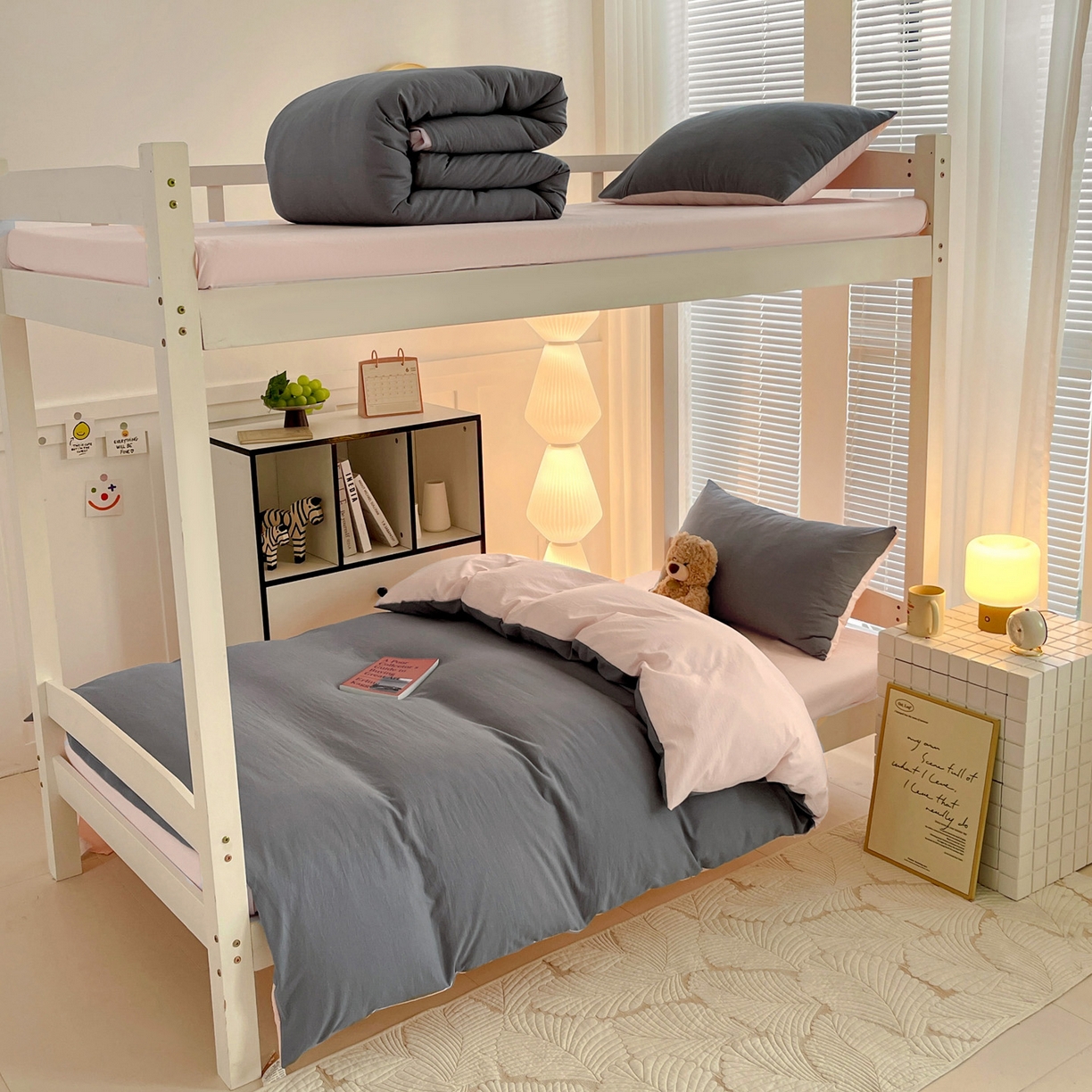 91家纺网 家纺一手货源 找家纺 （总）纽缦家纺 2025新款纯色双拼水洗亲柔棉三件套宿舍三件套上下铺三件套