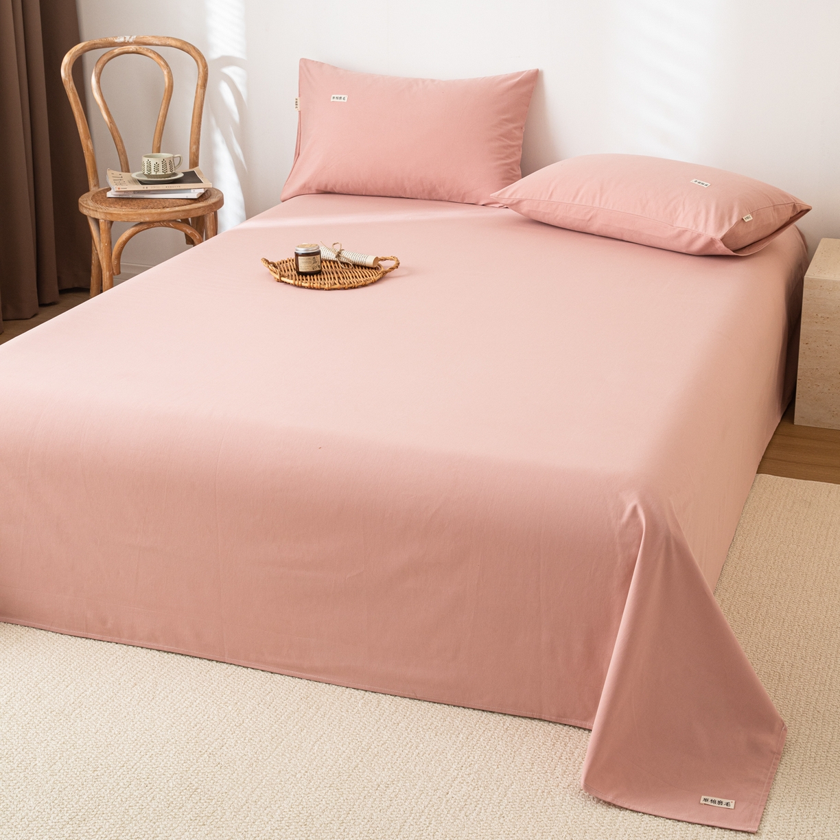 91家纺网 家纺一手货源 找家纺 眠博士 2025新款纯色全棉纯棉磨毛床单单品床单床单单件 磨毛床单-陶瓷豆沙