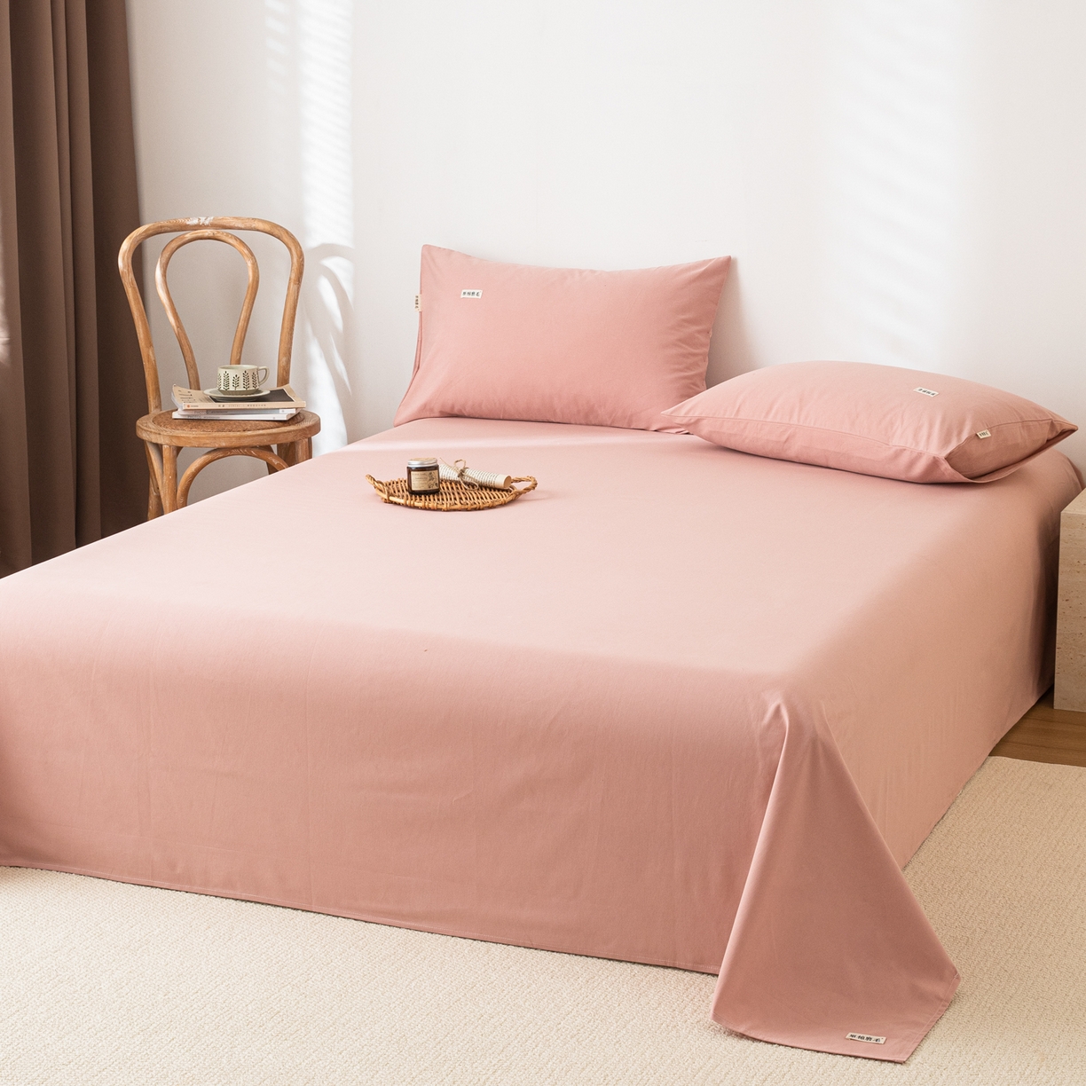 91家纺网 家纺一手货源 找家纺 眠博士 2025新款纯色全棉纯棉磨毛床单单品床单床单单件 磨毛床单-陶瓷豆沙