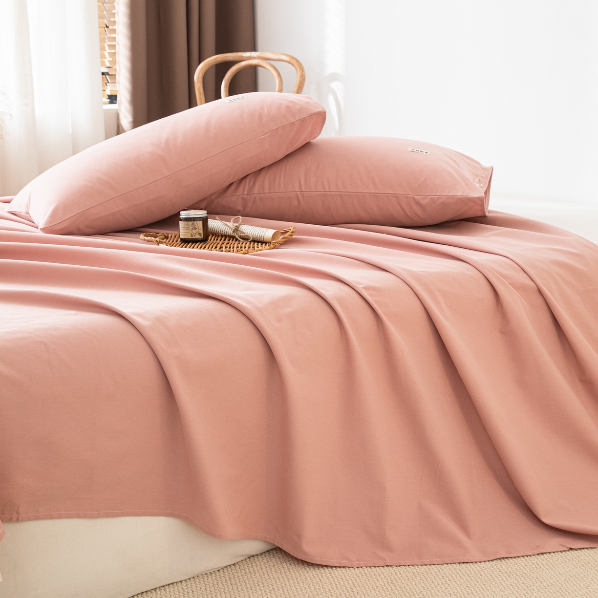 91家纺网 家纺一手货源 找家纺 眠博士 2025新款纯色全棉纯棉磨毛床单单品床单床单单件 磨毛床单-陶瓷豆沙