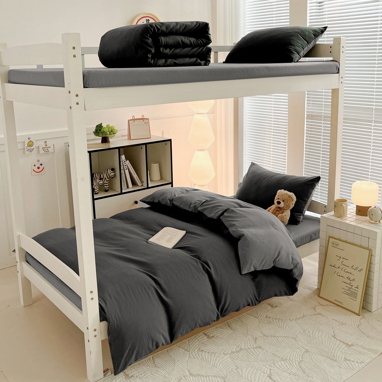 91家纺网 家纺一手货源 找家纺 （总）纽缦家纺 2025新款纯色双拼水洗亲柔棉三件套宿舍三件套上下铺三件套