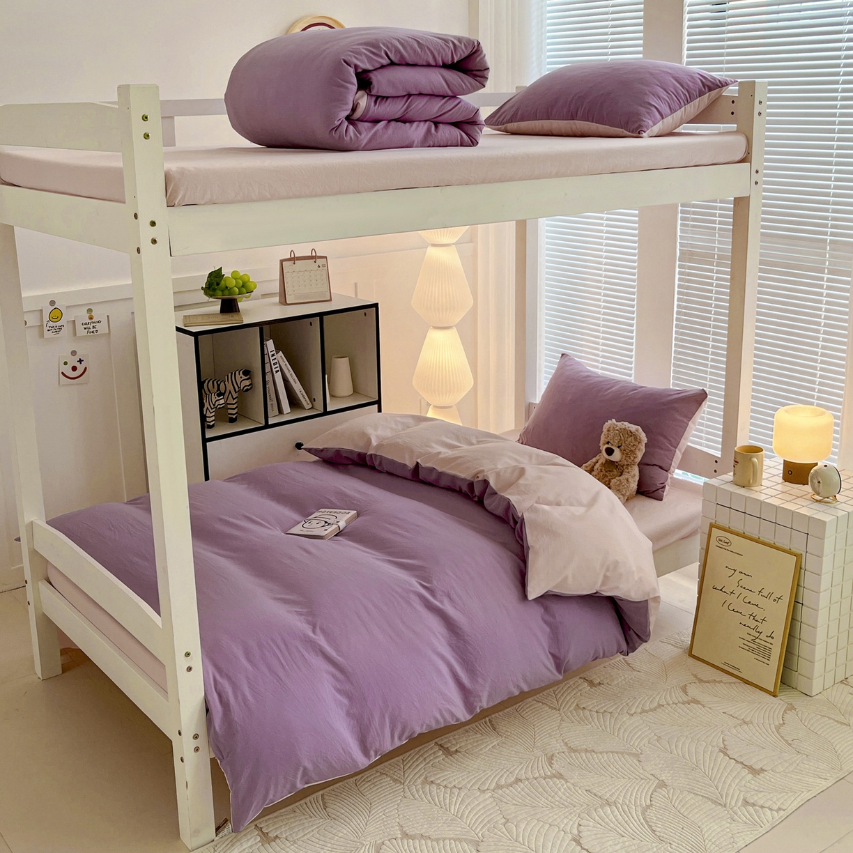 91家纺网 家纺一手货源 找家纺 （总）纽缦家纺 2025新款纯色双拼水洗亲柔棉三件套宿舍三件套上下铺三件套