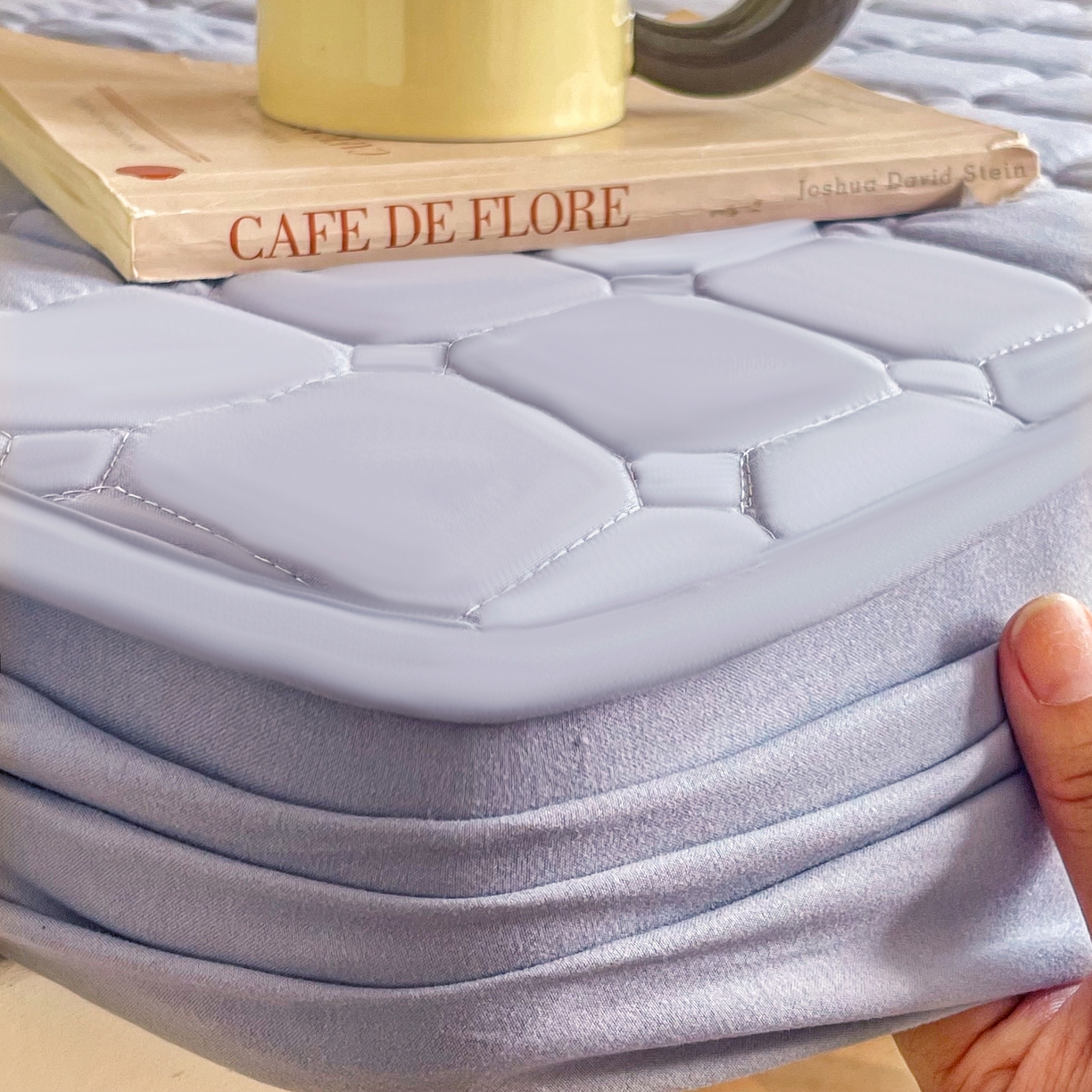 91家纺网 家纺一手货源 找家纺 锦眠床笠 2025新款亲肤面包格夹棉床笠-学生图 面包格-灰