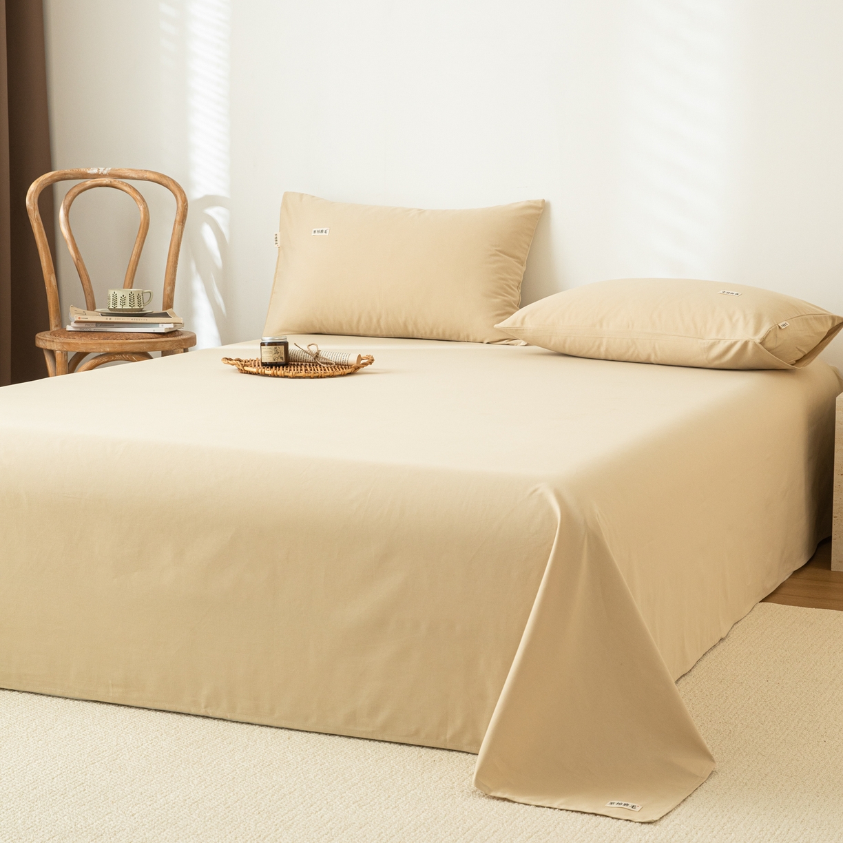 91家纺网 家纺一手货源 找家纺 眠博士 2025新款纯色全棉纯棉磨毛床单单品床单床单单件 磨毛床单-陶瓷杏