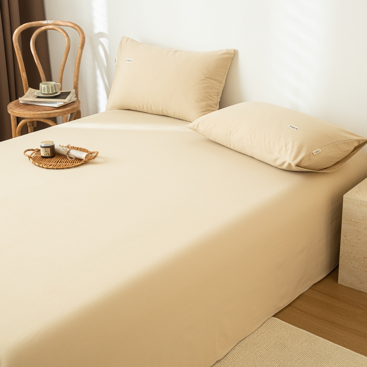 91家纺网 家纺一手货源 找家纺 眠博士 2025新款纯色全棉纯棉磨毛床单单品床单床单单件 磨毛床单-陶瓷杏