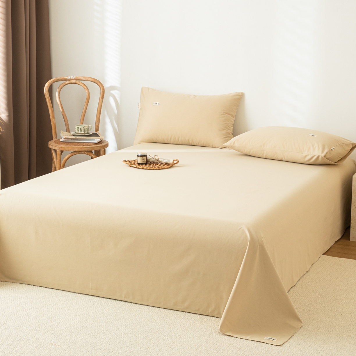 91家纺网 家纺一手货源 找家纺 眠博士 2025新款纯色全棉纯棉磨毛床单单品床单床单单件 磨毛床单-陶瓷杏