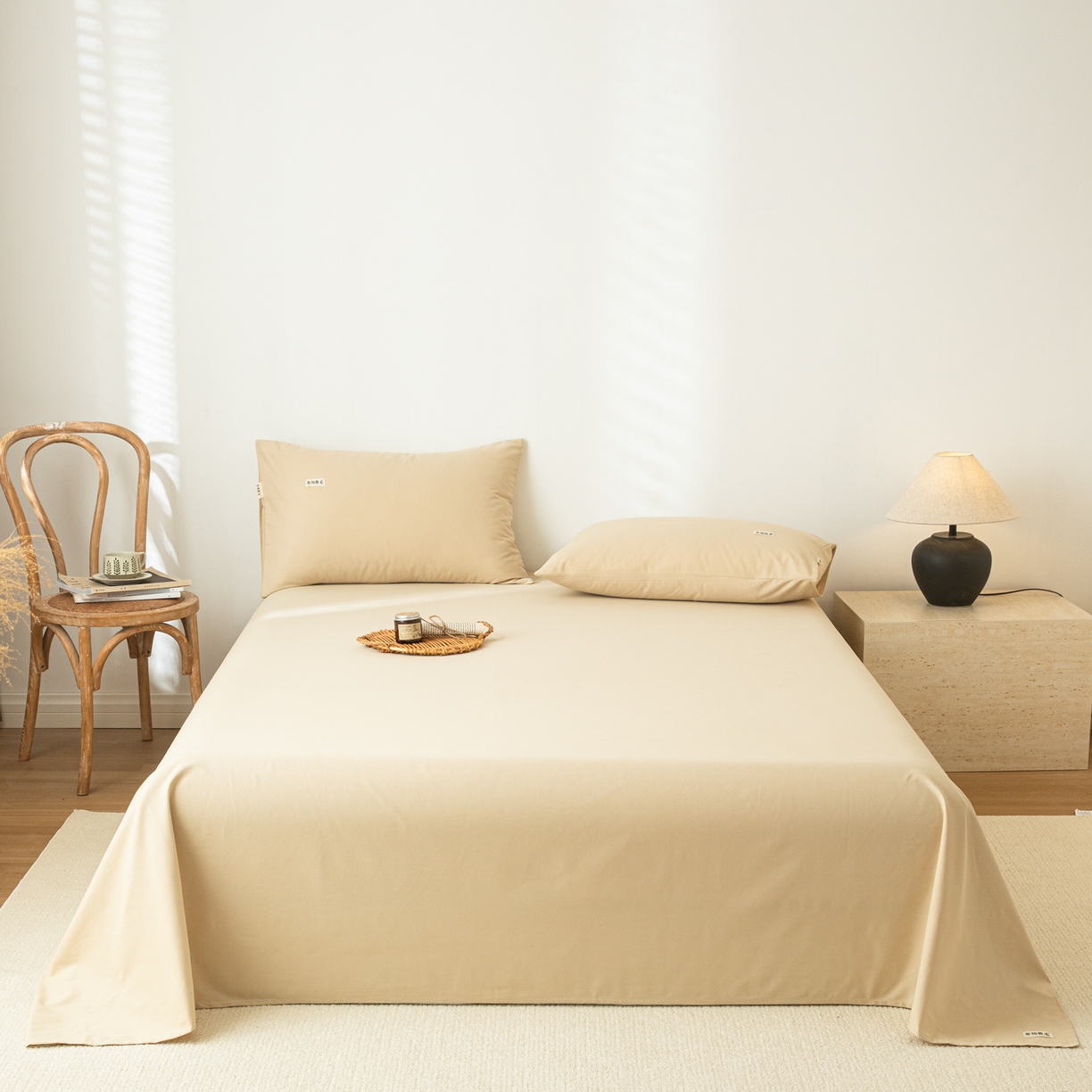 91家纺网 家纺一手货源 找家纺 眠博士 2025新款纯色全棉纯棉磨毛床单单品床单床单单件 磨毛床单-陶瓷杏