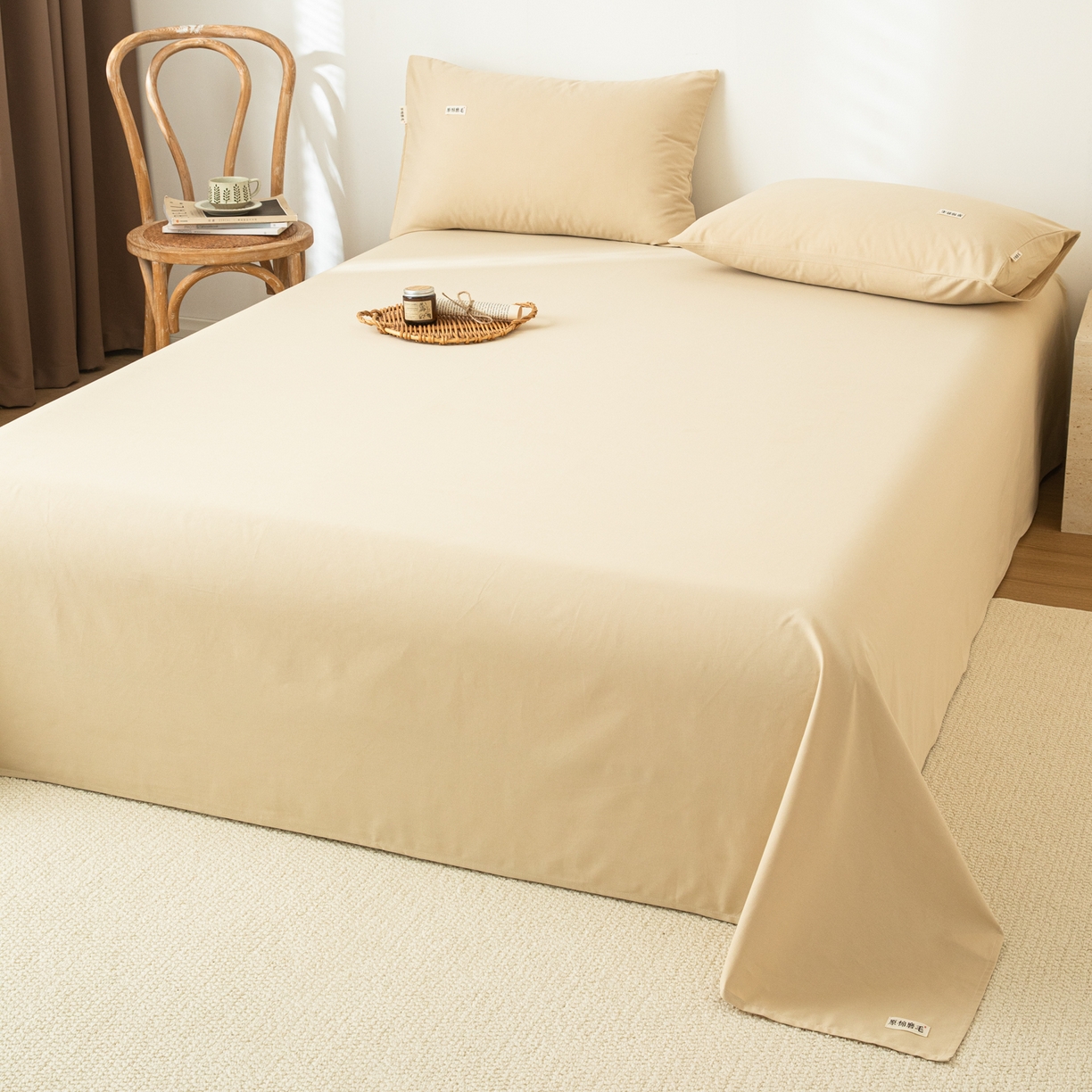 91家纺网 家纺一手货源 找家纺 眠博士 2025新款纯色全棉纯棉磨毛床单单品床单床单单件 磨毛床单-陶瓷杏