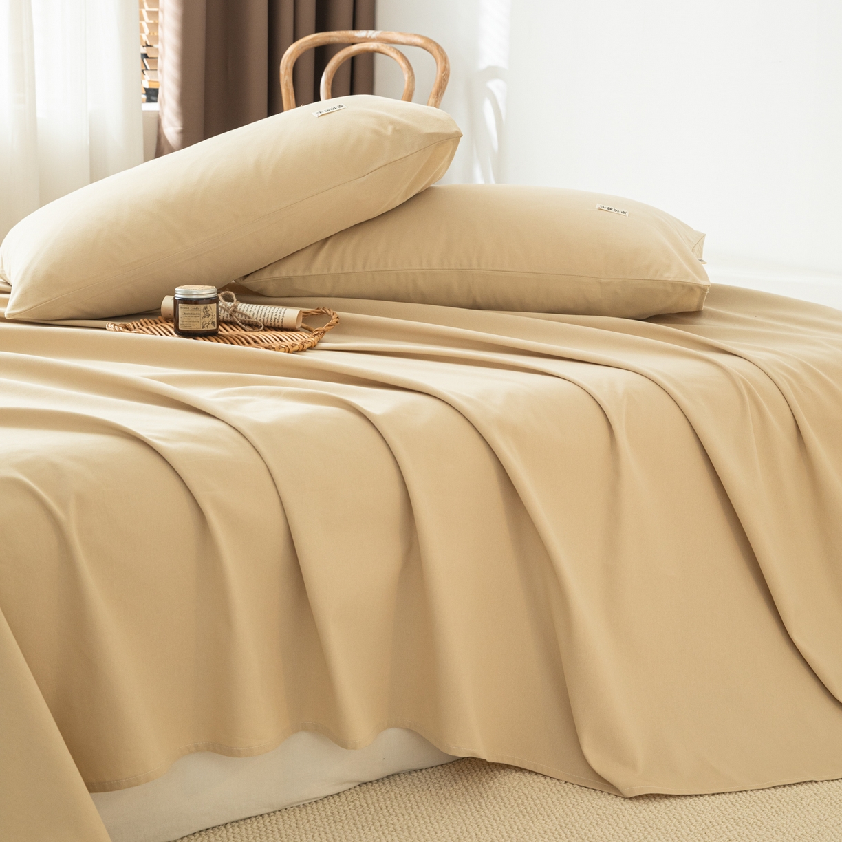 91家纺网 家纺一手货源 找家纺 眠博士 2025新款纯色全棉纯棉磨毛床单单品床单床单单件 磨毛床单-陶瓷杏