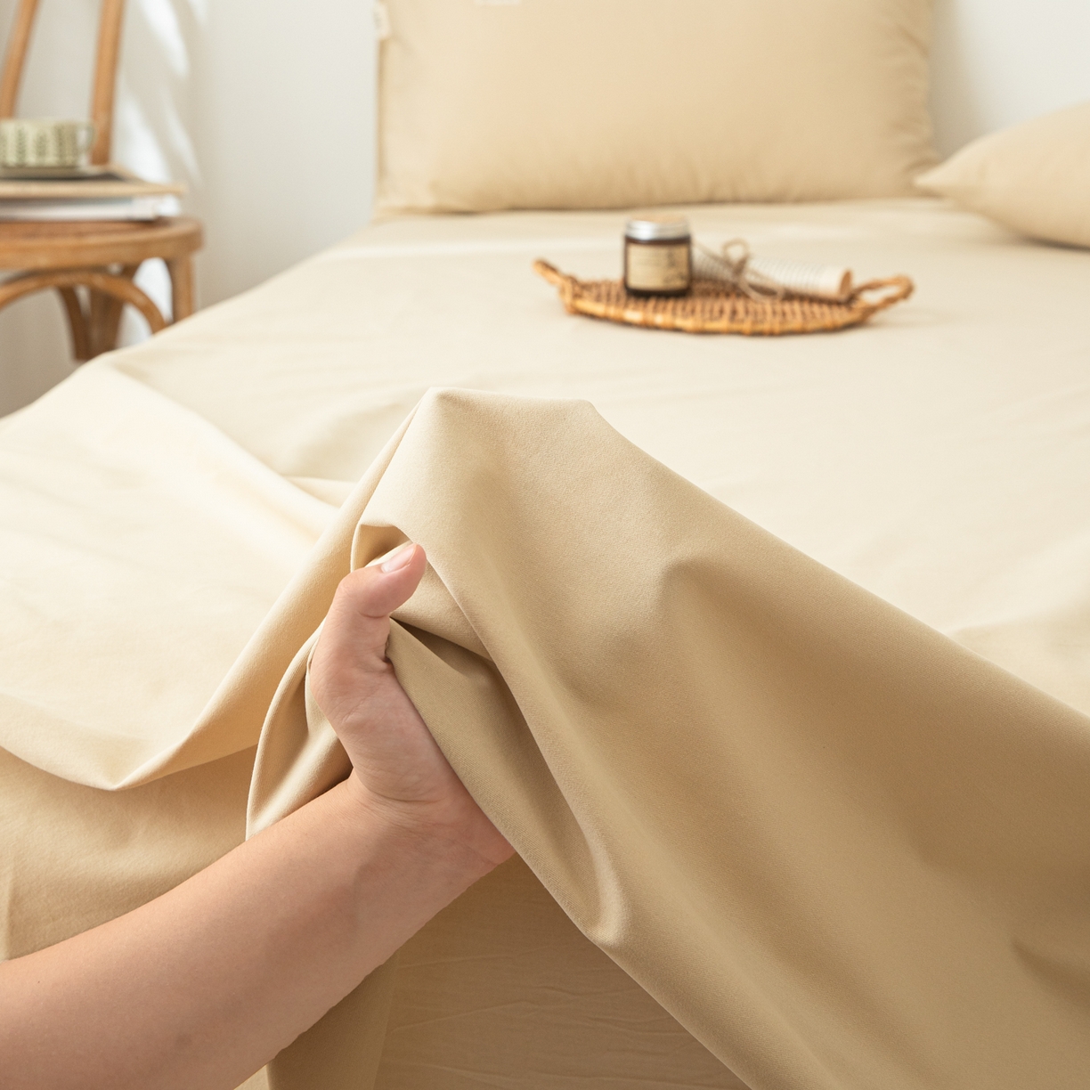 91家纺网 家纺一手货源 找家纺 眠博士 2025新款纯色全棉纯棉磨毛床单单品床单床单单件 磨毛床单-陶瓷杏