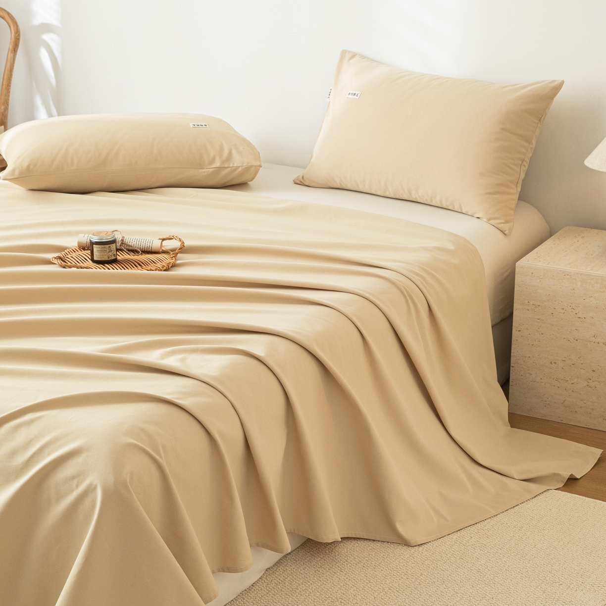 91家纺网 家纺一手货源 找家纺 眠博士 2025新款纯色全棉纯棉磨毛床单单品床单床单单件 磨毛床单-陶瓷杏