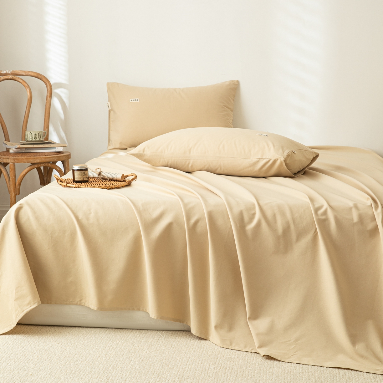 91家纺网 家纺一手货源 找家纺 眠博士 2025新款纯色全棉纯棉磨毛床单单品床单床单单件 磨毛床单-陶瓷杏