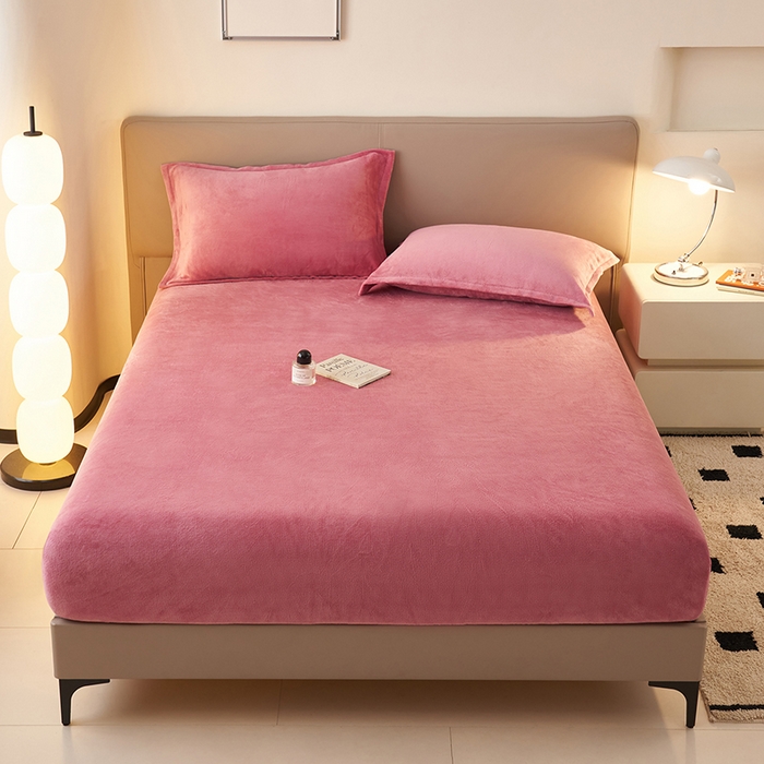 91家纺网 家纺一手货源 找家纺 简爱 2025新款纯色牛奶绒单床笠 豆沙